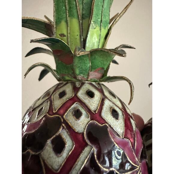 2 Vintage Cloisonné Enameled Pineapple Candlestick Holders Hollywood regency set - Picture 16 of 16